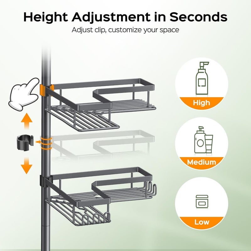 HAMITOR Corner Bathroom Shower Caddy: 4-Tier Rustproof Shampoo Organizer Shelf with Soap Holder - No-Drill Adjustable Standing Tension Pole Rack for Family Homeowners - Space-Saving - 47-123 Inch Gray - Image 3